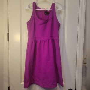 Women Fuchsia Dress LARGE Scoop Neck Sleeves Knee Length BY Cynthia Rowley